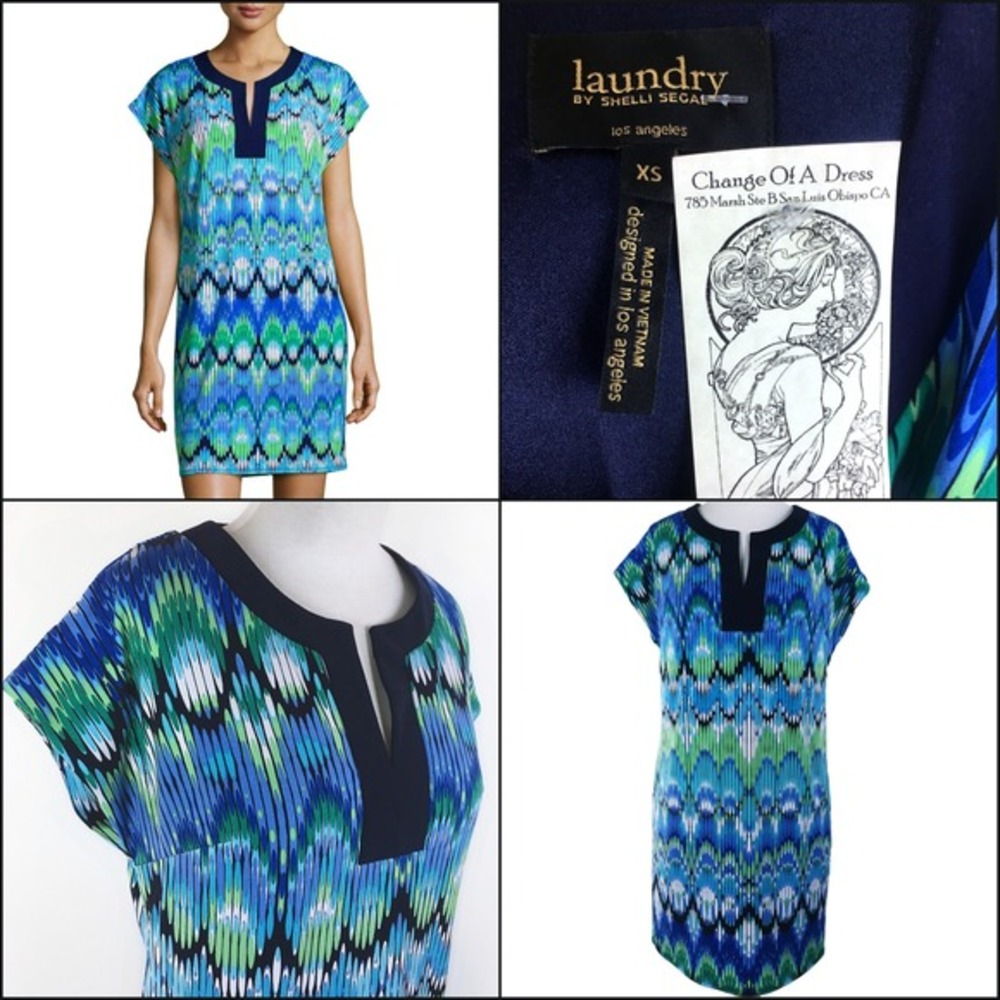 Laundry by Shelli Segal Stretchy Shift Dress XS MCM Ikat Retro 60s Summer Resort